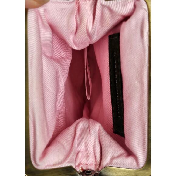 ANTHROPOLOGIE MULTICOLORED TWEED SMALL COIN BAG POUCH - KISS CLASP - PINK LINING - Picture 4 of 10